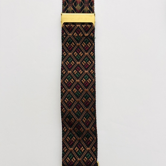 Cole Haan X-Back Suspenders Jacquard Leather Button Attachment Brass Adjusters - Picture 3 of 6